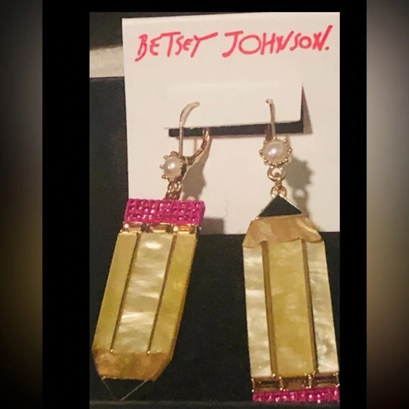 BETSEY JOHNSON Back to School Oversize Acrylic Pencil Mismatch Earrings NEW NWT - Picture 2 of 6